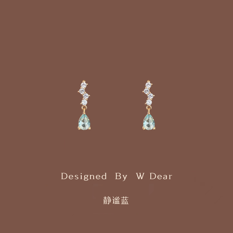 浅蓝托帕石耳钉耳夹女无耳洞