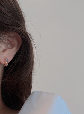 「昼星」蓝色猫眼石蚊香盘耳夹女无耳洞耳环精致简约设计感小巧耳