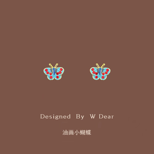 珐琅油画小蝴蝶耳钉耳夹女无耳洞