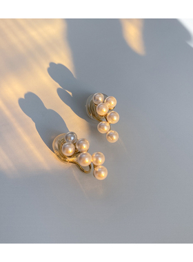 【W Dear】超可爱！葡萄串小珍珠耳夹女无耳洞蚊香盘气质小巧耳钉