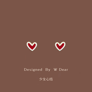 「少女心结」酒红爱心无痛硅胶耳夹女无耳洞耳环小巧精致复古耳饰