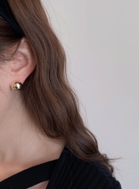 INS博主款金色小圆球耳夹无耳洞蚊香盘金属耳饰气质简约百搭耳饰