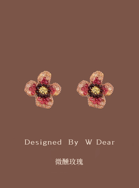 「微醺玫瑰」水晶花朵蚊香盘耳夹女无耳洞法式复古气质耳环耳饰新