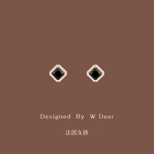 「法国女孩」黑玛瑙珍珠蚊香盘耳夹无耳洞女法式 复古赫本风耳环