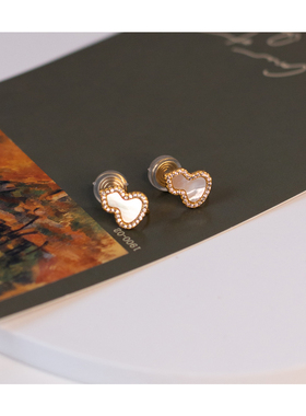 【W Dear】天然贝壳满钻葫芦耳夹无耳洞女小众设计百搭蚊香盘耳夹