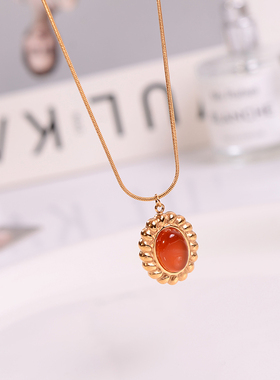 钛钢项链 新年宫廷风红色项链女小众设计轻奢高级感锁骨链配饰品