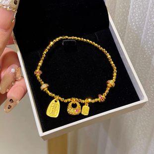 铜合金手链 爆闪蹦迪珠手链女平安健康福牌手工串珠手饰时尚首饰