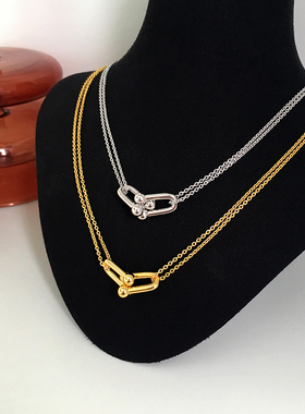 钛钢项链 欧美双环马蹄扣项链女高级设计感小众气质简约u型锁骨链