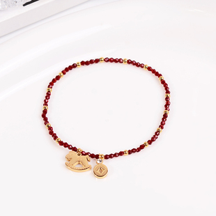 钛钢手链 爆闪新年马上有钱手链女小木马红色手串高级感饰品