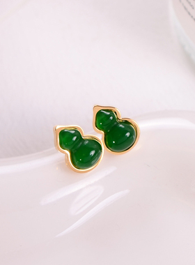 钛钢耳饰 绿色葫芦耳钉女养耳洞福禄耳环高级感秋冬耳饰不褪色