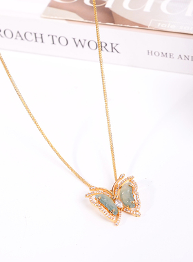 铜合金项链 新中式蝴蝶项链女爆闪绿色精致锁骨链高级感气质配饰