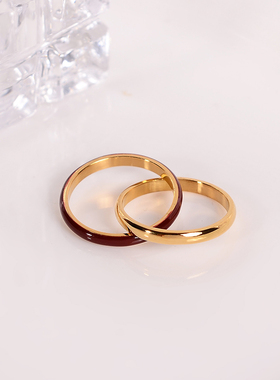 钛钢戒指 安可拉红双环戒指女百搭素圈指环轻奢食指戒简约不掉色