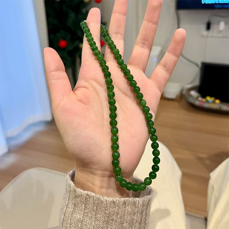 钛钢 显白绿色6mm圆珠项链女串珠新中式锁骨链不褪色饰品
