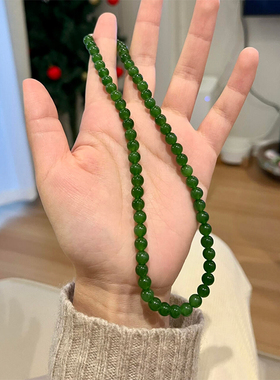 钛钢 显白绿色6mm圆珠项链女串珠新中式锁骨链不褪色饰品