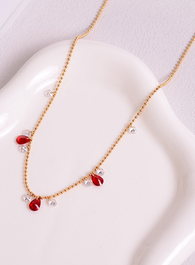 钛钢项链 韩版超闪红色水滴项链女简约小众设计精致锁骨链不褪色