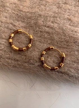 铜合金耳饰 珐琅撞色彩色时尚高级感耳环女小众设计感耳扣耳圈