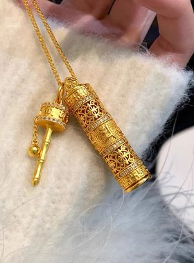 铜合金项链 小众轻奢新中式拨浪鼓六字真言随身佛项链女锁骨链