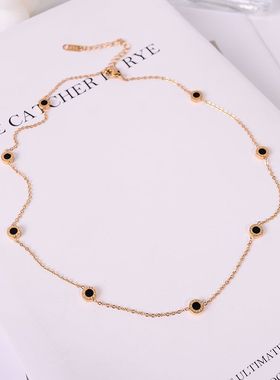 钛钢项链 小众ins气质百搭黑色小圆牌项链女极简风锁骨链新品配饰