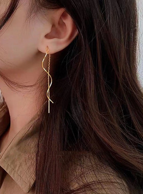 钛钢耳饰 波浪耳线女长款流苏耳钉百搭显脸小高级感不掉色耳环