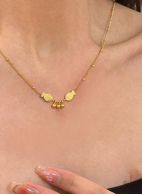 钛钢 韩版双鱼铃铛项链女轻奢小众锁骨链高级感配饰