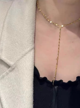 钛钢项链 波光粼粼项链女时尚高级感中长款气质流苏Y字毛衣链配饰
