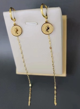 钛钢耳饰 美女人像长流苏耳环女耳扣百搭时尚小众设计耳饰不褪色