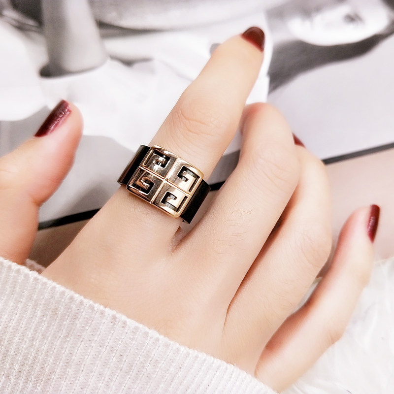 欧美时尚黑色宽戒指女款食指环个性戒子日韩版大气潮人钛钢配饰品