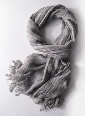 高冷灰色围巾秋冬季条纹复古纯色棉麻薄款日系时尚围巾个性男女