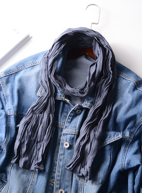 高冷灰色 围巾男士秋冬薄款装饰搭配护颈中老青年小尺寸围巾休闲