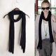 饰护颈长条丝巾纯色 装 春秋男女黑色细长款 棉麻围巾女秋冬百搭薄款