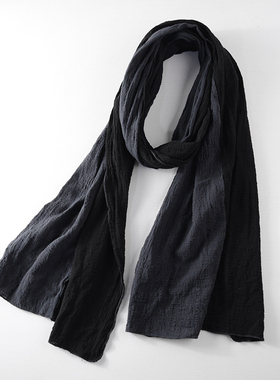 个性拼色高档男士围巾秋冬季长款百搭黑灰色时尚棉麻围巾日系休闲