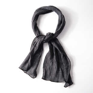 日系夏季围巾小尺寸1.3米小长条丝巾褶皱文艺颈巾搭配装饰男女款