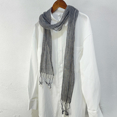 原创亚麻纯色小格子围巾细窄长条女士护颈棉麻夏领巾护颈休闲简约