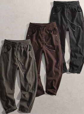 2025秋冬新款裤子MR男装松紧宽松直板长裤752加绒加厚直筒休闲裤