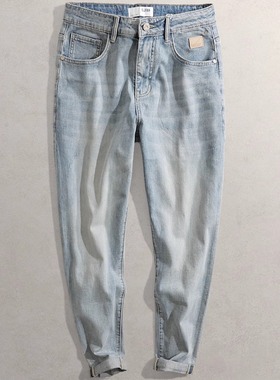 2025夏新男显瘦修身弹力MR复古韩版小脚长裤33128休闲蓝色牛仔裤