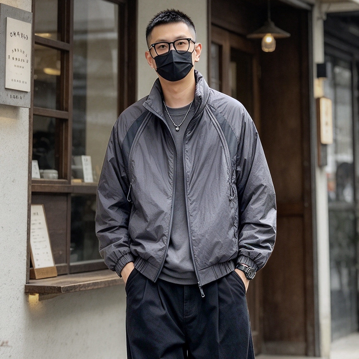 立领飞行夹克男加厚保暖轻薄棉服1237MR灰色外套立领轻量棉衣