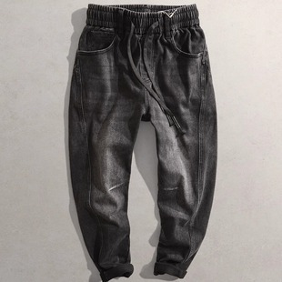 1303休闲松紧底抓毛牛仔裤 CG复古老爹裤 弹力萝卜裤 2025秋冬新男装