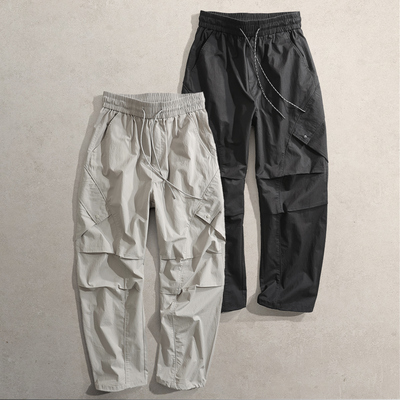 工装风松紧腰多口袋束脚休闲裤