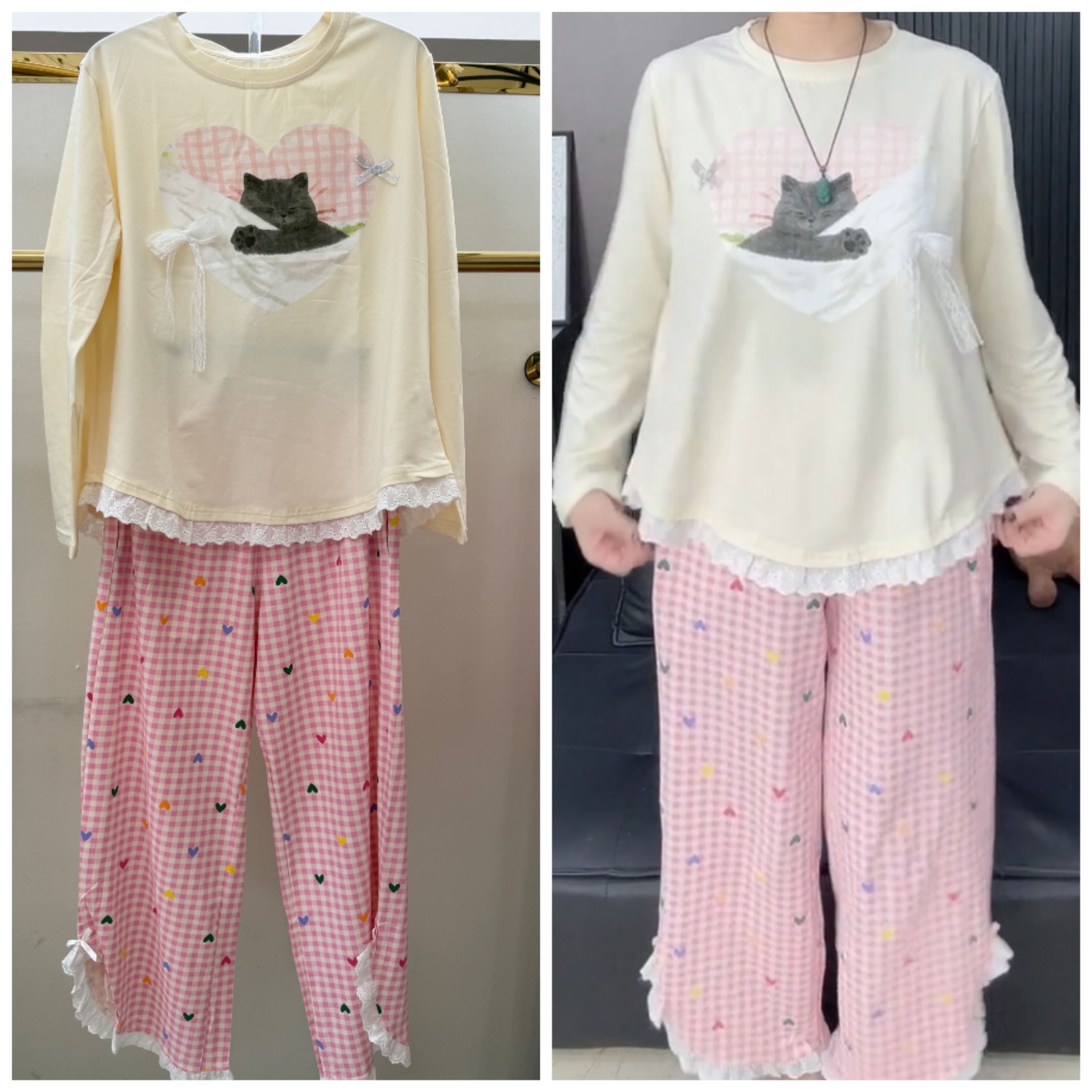 2025秋冬新款大码纯棉卡通印花韩版休闲家居服套装加肥舒适睡衣女