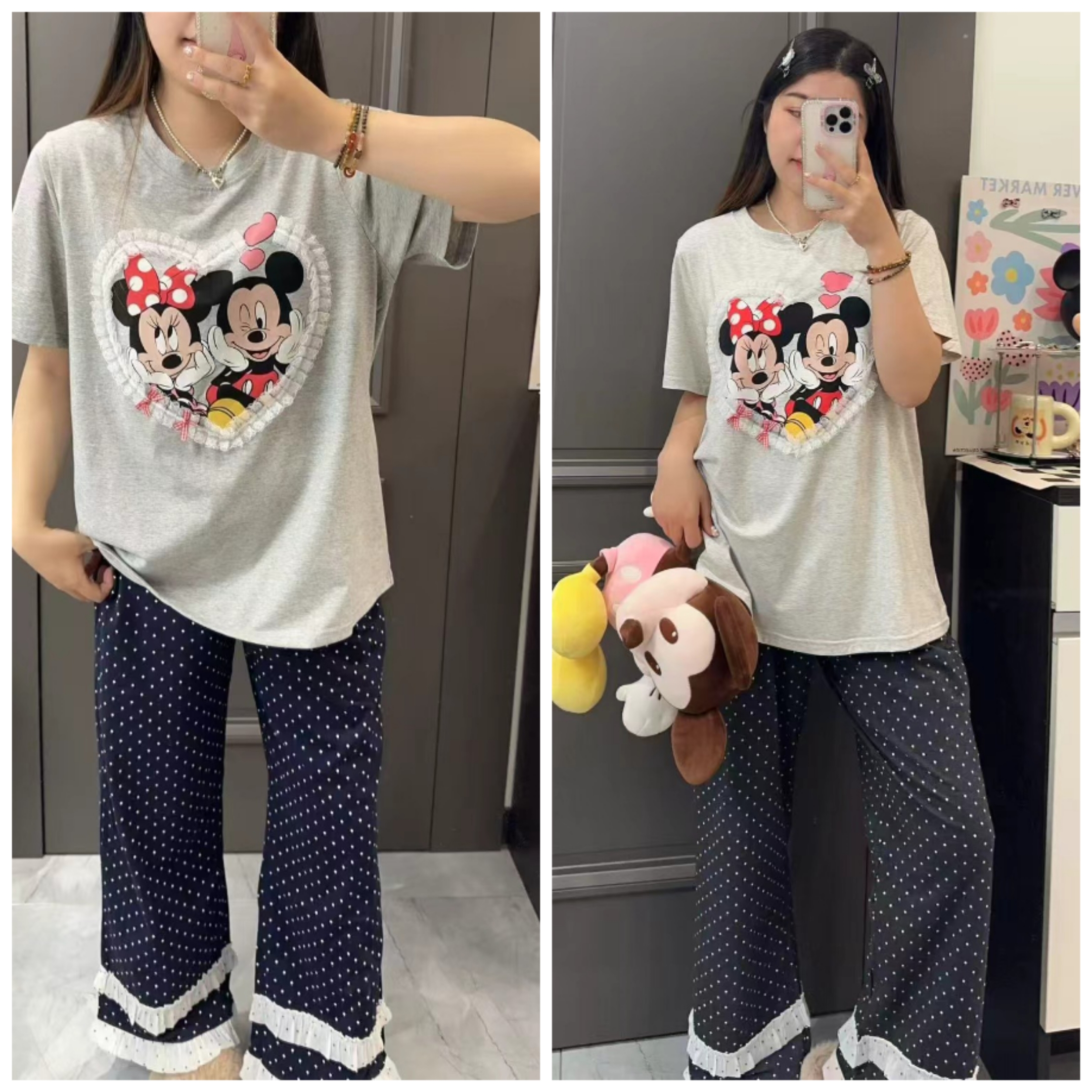 2025冬新款大码纯棉卡通印花半袖长裤家居服套装加肥加大舒适睡衣