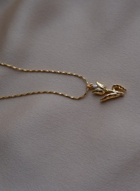 [游七月]郁金香吊坠项链钛钢链条花朵造型锁骨链高品质精致饰品