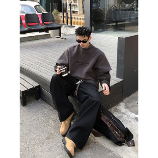 百搭休闲宽松外套 重工刺绣假两件圆领卫衣男春季 PLTH 美式