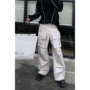 男女宽松直筒显瘦百搭阔腿大口袋休闲拖地长裤 复古工装 韩版 PLTH