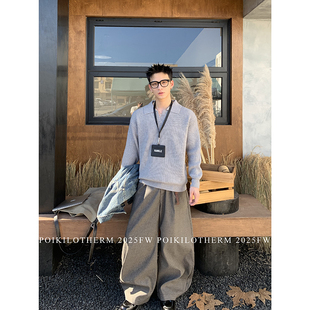 秋冬内搭打底毛线衣轻熟风V领套头毛衣 粗针织POLO衫 PLTH 重磅美式