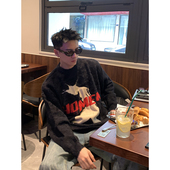 PLTH 水貂毛针织衫 男秋冬复古人像字母小众设计感宽松慵懒风毛衣