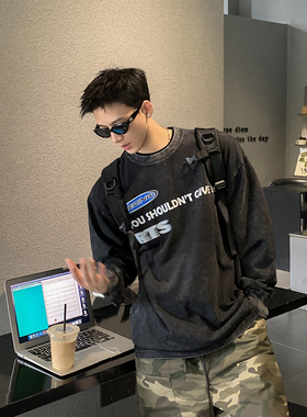 PLTH*水洗炒雪花美式复古宽松经典宽松版型男女同款印花防晒长袖