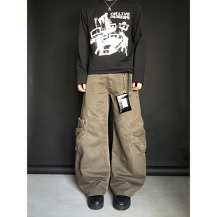 男宽松直筒高街潮流休闲长裤 PLTH 阔腿裤 复古做旧大口袋工装 美式