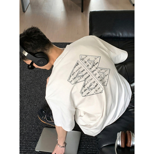 复古重磅350g双纱高品质水洗做旧印花宽松短袖 美式 T恤潮 夏季 PLTH