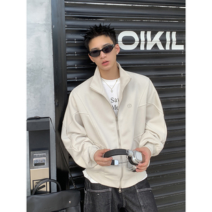 复古休闲纯色运动短款 美式 双拉链立领外套男宽松夹克潮 春季 PLTH