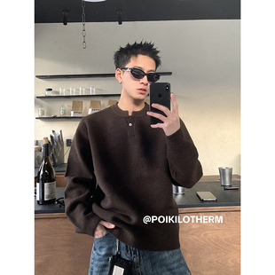 PLTH*高级感华夫格亨利领毛衣男秋冬复古简约慵懒感老钱风针织衫